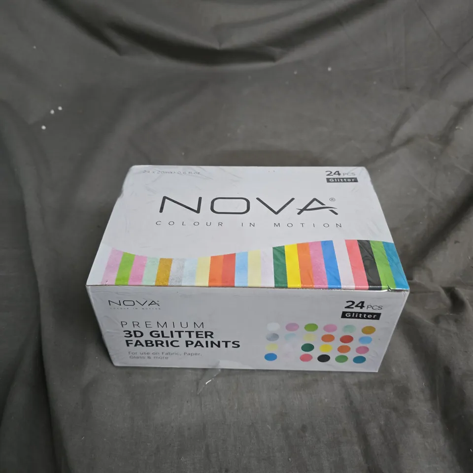 NOVA GLITTER FABRIC PAINTS – 24 COLOUR SET (8ML EACH)