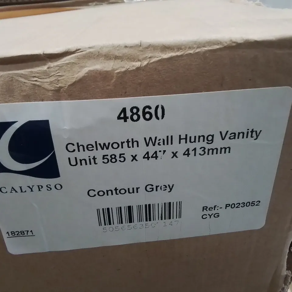 BOXED AS NEW CALYPSO CHELWORTH WALL HUNG VANITY UNIT IN CONTOUR GREY - 585X447X413MM