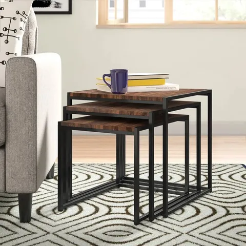 BOXED CHEW STOKE 3 PIECE NEST OF TABLES TABLE TOP COLOUR: BLACK/WALNUT