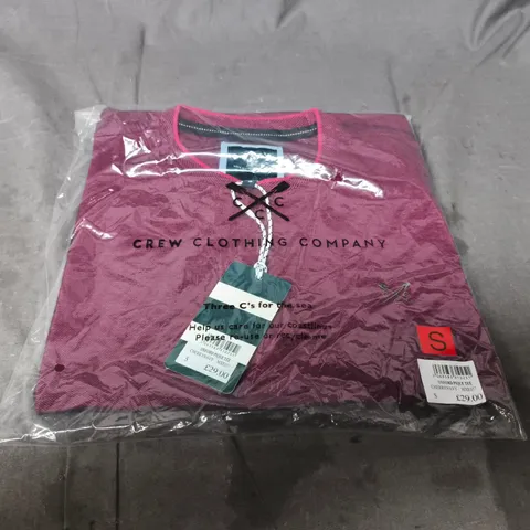 CREW CLOTHING COMPANY OXFORD PIQUE TEE – CHERRY NAVY, UK SIZE S