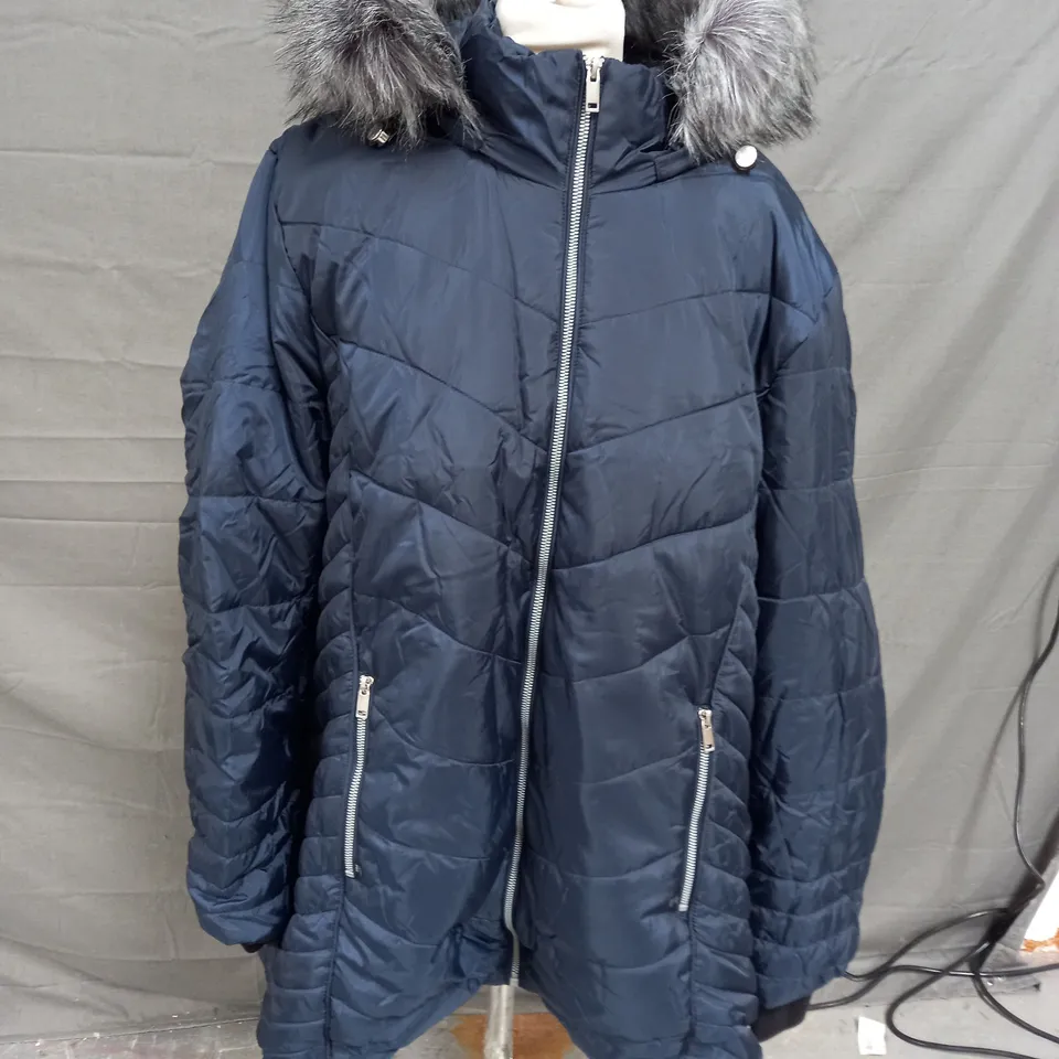CENTIGRADE PADDED FAUX FUR TRIM COAT IN NAVY SIZE 3XL