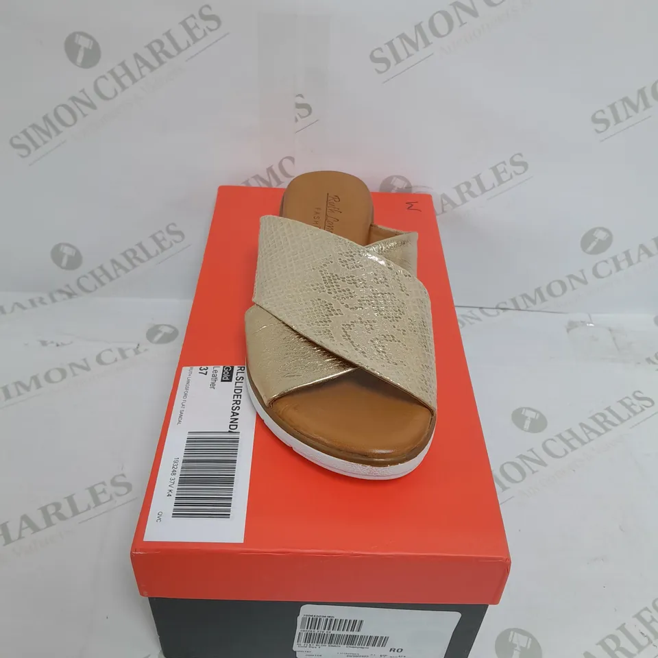 BOXED PAIR OF RUTH LANGSFORD SANDALS IN CHAMPAGNE GOLD SIZE 4