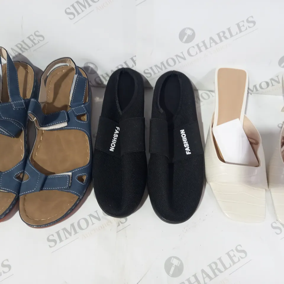 BOX OF APPROXIMATELY 10 ASSORTED PAIRS OF SHOES IN VARIOUS STYLES AND SIZES TO INCLUDE H&M, FASHION, ETC