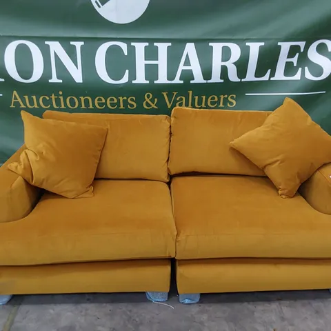 QUALITY BRITISH MADE LOUNGE Co LOLA THREE SEATER SOFA GOLD PLUSH FABRIC