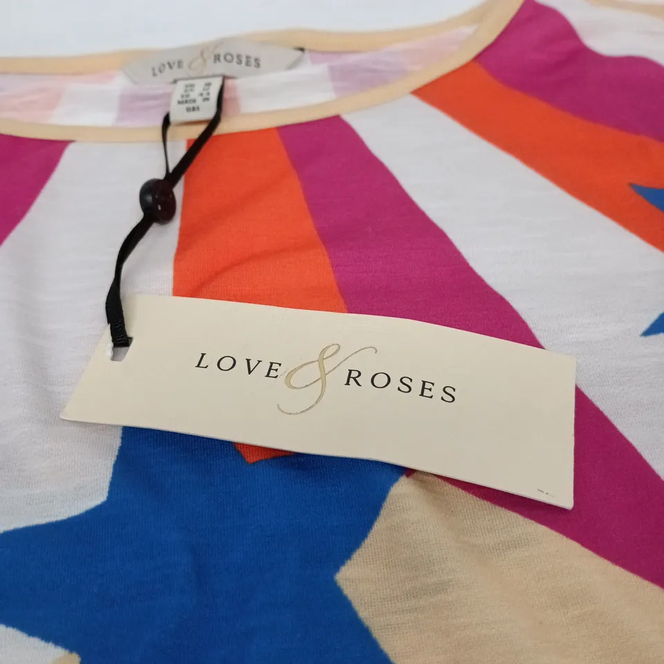 LOVE & ROSES WOMEN'S TOP – CREAM WITH COLOURFUL STARBURST PRINT – UK 16