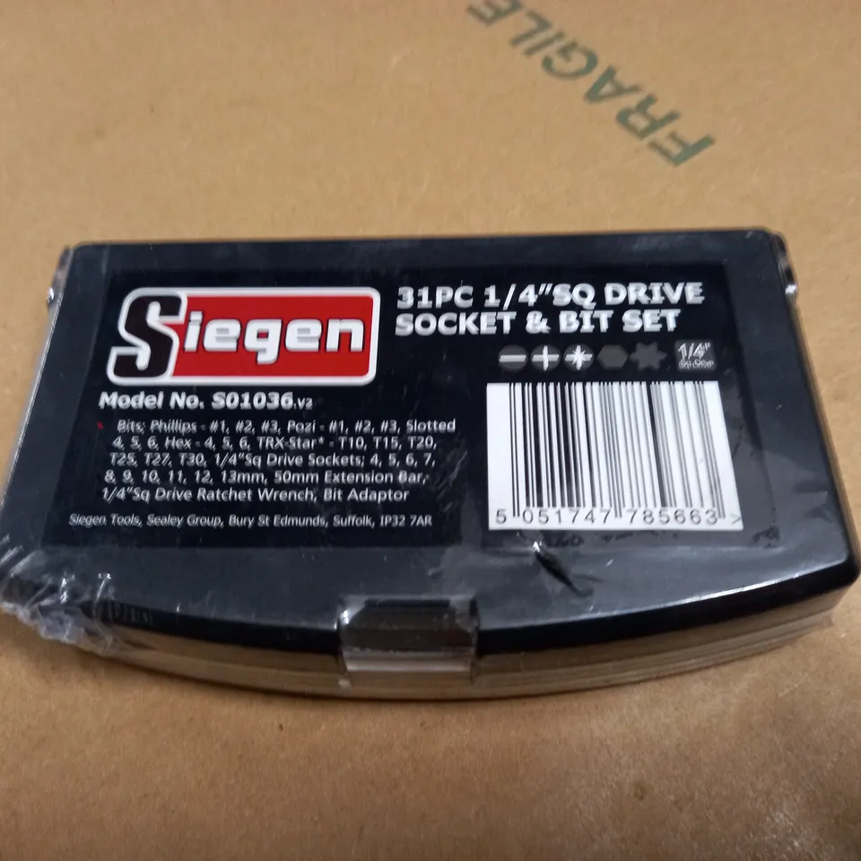 SEALED SIEGEN 31PC 1/4" SQ DRIVE SOCKET & BIT SET
