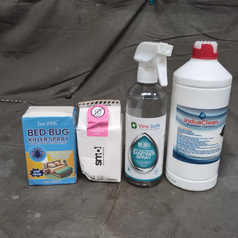 APPROXIMATELY 10 ASSORTED HOUSEHOLD PRODUCTS TO INCLUDE SMOL WASHING UP LIQUID REFILLS, BED BUG KILLER SPRAY, VIRA SAFE ANTI-BACTERIAL SANITISER SPRAY ETC 