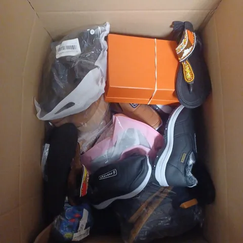 LARGE BOX OF APPROX 10 ASSORTED SHOES IN VARIOUS COLOURS, STYLES AND SIZES - COLLECTION ONLY 