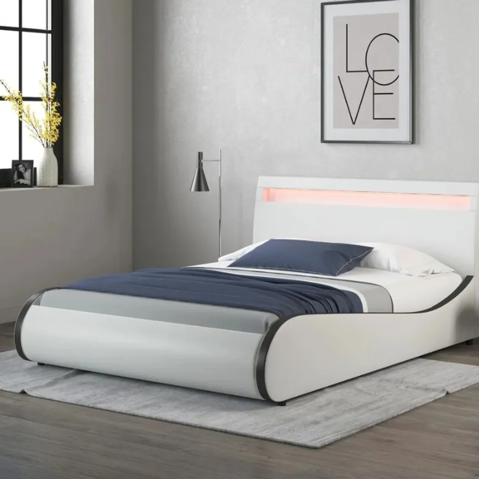 BOXED ORION WHITE & BLACK LED SMALL DOUBLE BED (2 BOXES)