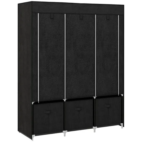 BOXED HOMCOM FOLDABLE FABRIC WARDROBE FOR BEDROOM, PORTABLE WARDROBE WITH 5 SHELVES, 2 HANGING RAILS AND 3 FABRIC DRAWERS, BLACK
