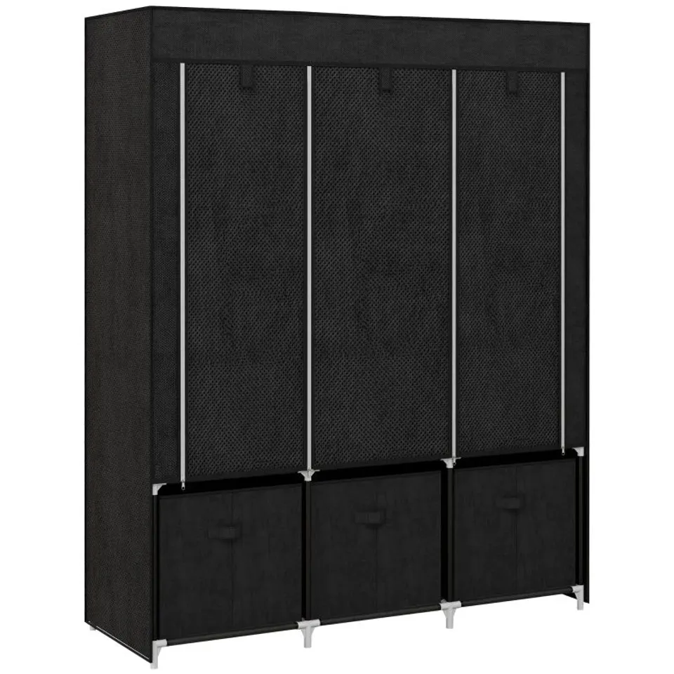 BOXED HOMCOM FOLDABLE FABRIC WARDROBE FOR BEDROOM, PORTABLE WARDROBE WITH 5 SHELVES, 2 HANGING RAILS AND 3 FABRIC DRAWERS, BLACK