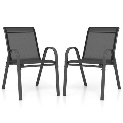 BOXED SET OF 2 COSTWAY SET OF 2 STACKABLE GARDEN CHAIRS MADE OF TEXTILENE AND METAL FRAME 56 X 70 X 84cm - BLACK