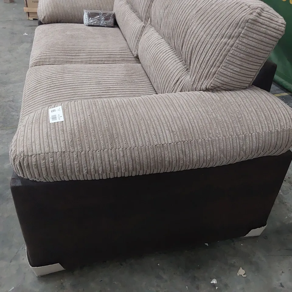 DESIGNER THREE SEATER SOFA BROWN FAUX LEATHER & JUMBO CHORD