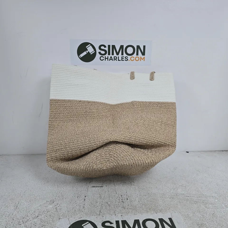 TWO-TONE WOVEN LAUNDRY BASKET WITH HANDLES