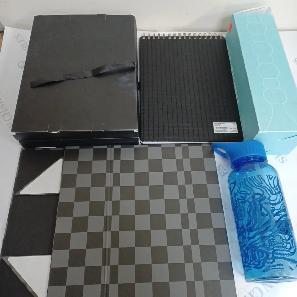 MEDIUM BOX OF ASSORTED HOUSEHOLD ITEMS TOO INCLUDE BOTTLES , CALENDERS AND CANDLES