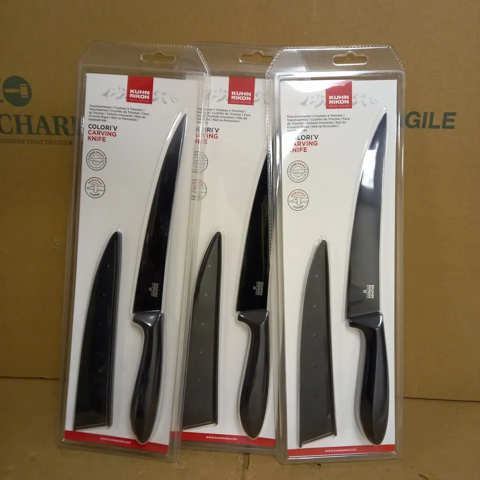LOT OF 3 KUHN RIKON NON-STICK CARVING KNIVES