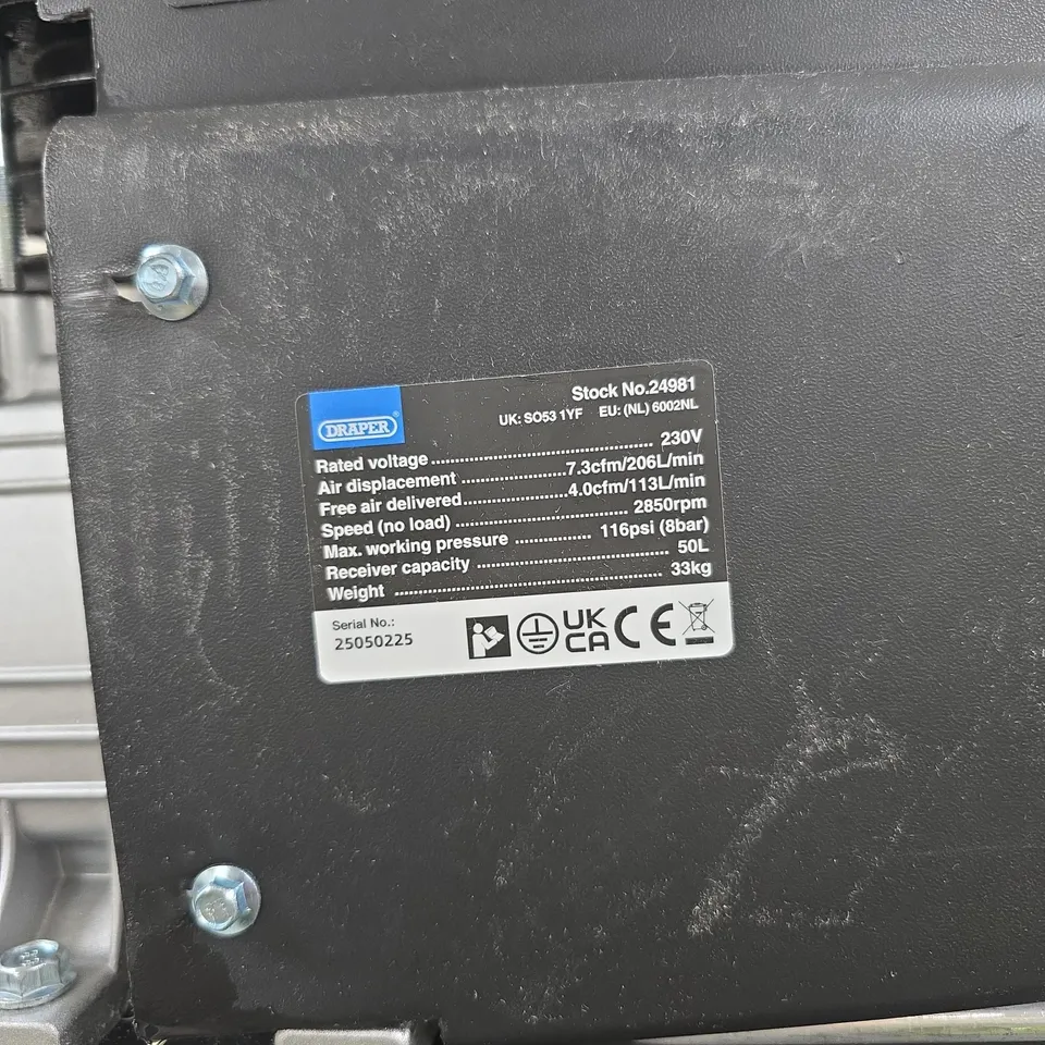 DRAPER 50L AIR COMPRESSOR UNBOXED WITH WHEELS