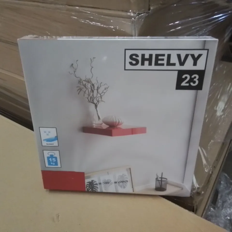 BRAND NEW AND BOXED SHELVY-23  SET OF 3 GLOSSY WALL SHELVES - RED (1 BOX)