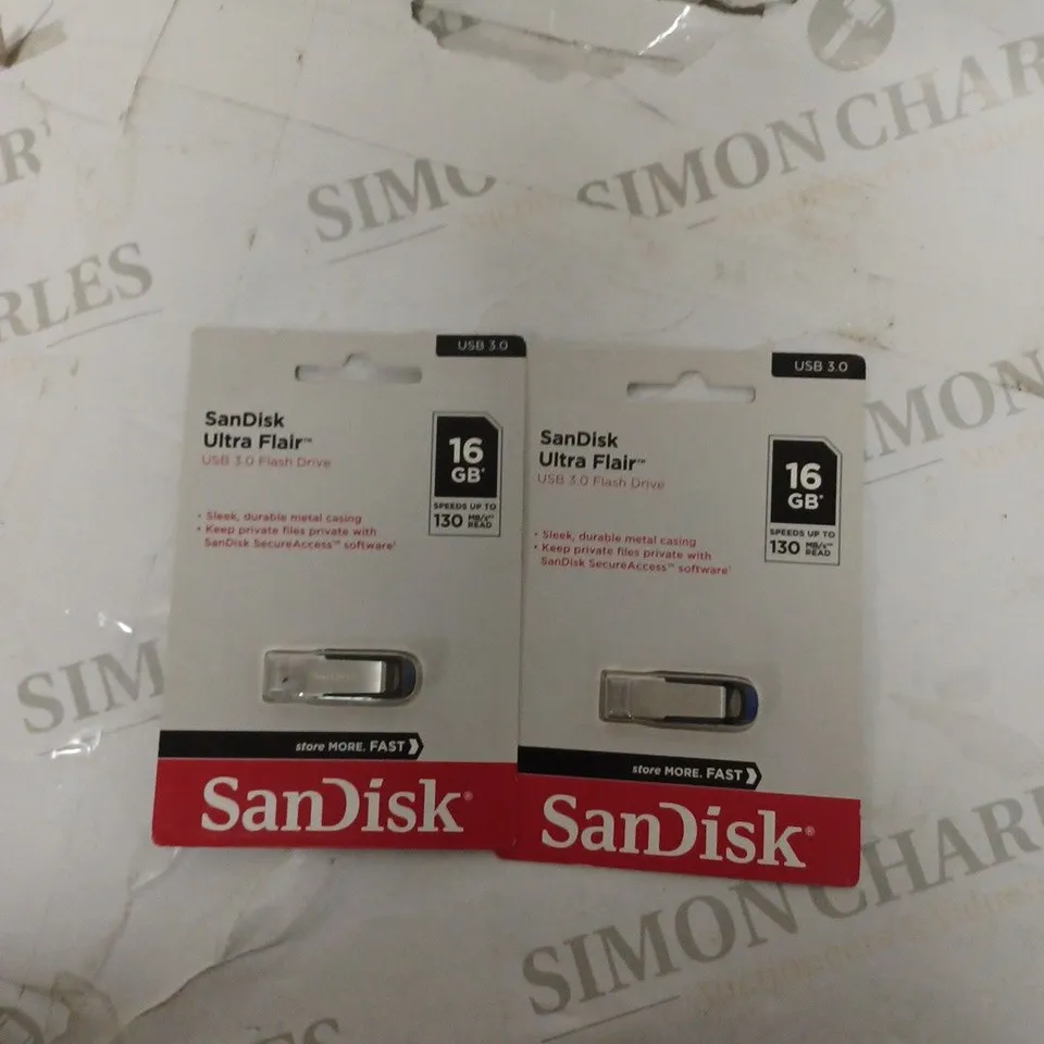 SANDISK ULTRA FLAIR USB 3.0 FLASH DRIVE 16GB X 2