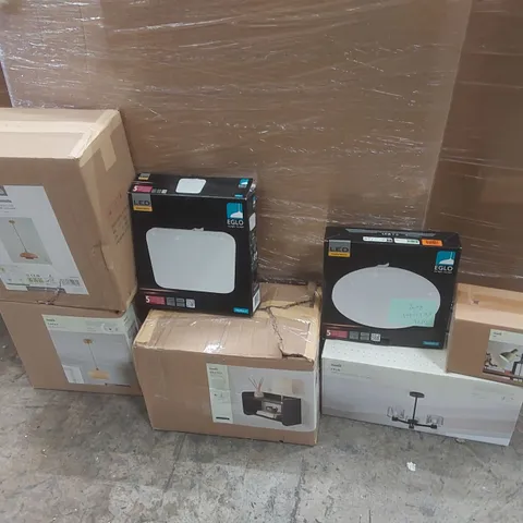 PALLET TO CONTAIN A VERY LARGE QUANTITY OF DESIGNER INDOOR LIGHTING PRODUCTS TO INCLUDE: CEILING LIGHTS, DESK LAMP, WALL LIGHT ECT