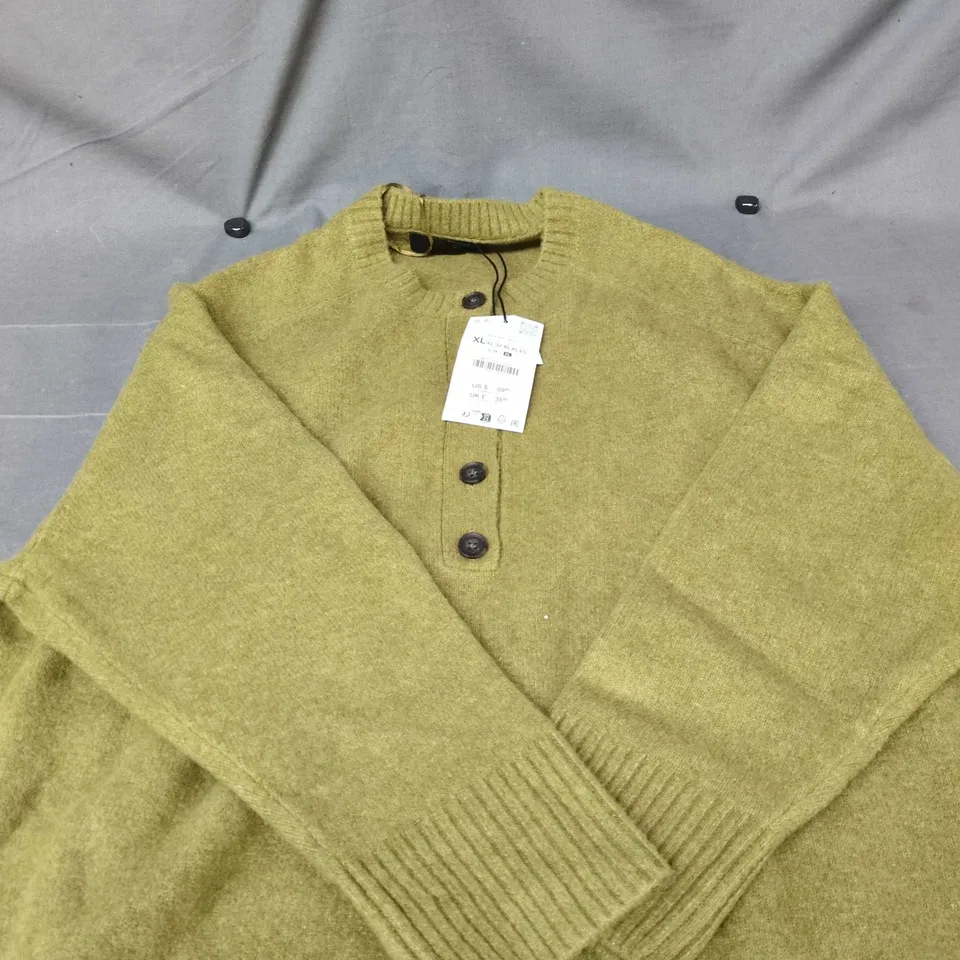 ZARA OLIVE KNIT CARDIGAN, UK SIZE XL, WOMEN'S – 3-BUTTON PLACKET
