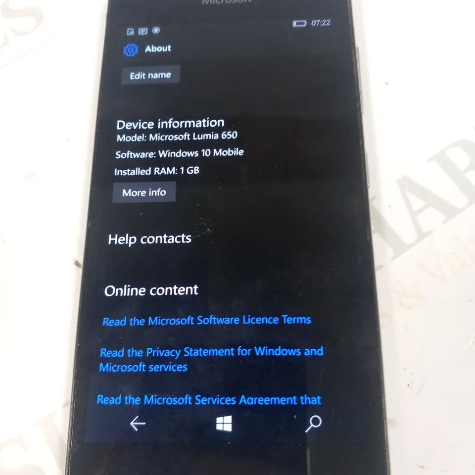 MICROSOFT LUMIA 650 MOBILE PHONE