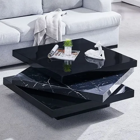BOXED TRIPLO SQUARE ROTATING COFFEE TABLE IN MILANO MARBLE EFFECT (1 BOX)