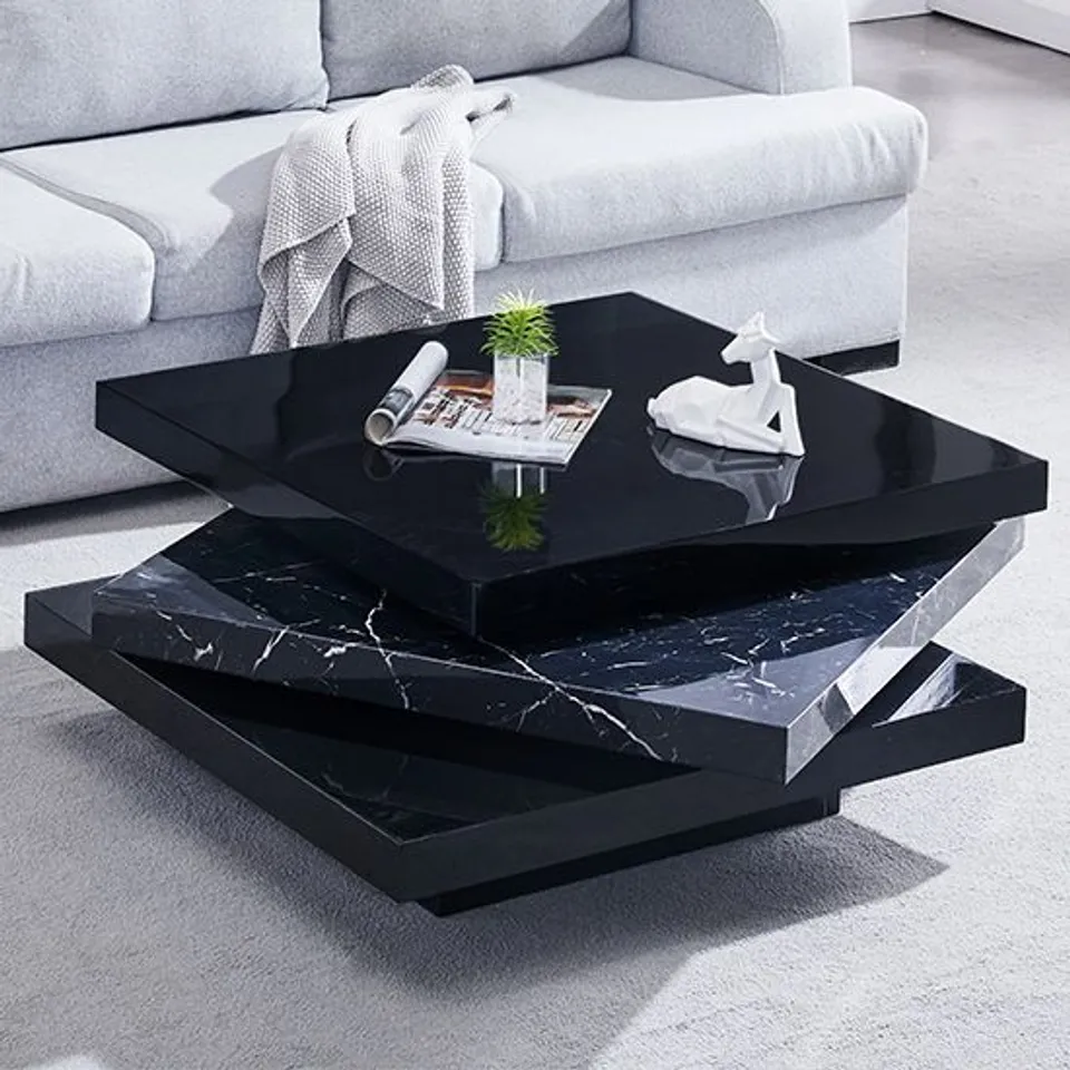 BOXED TRIPLO SQUARE ROTATING COFFEE TABLE IN MILANO MARBLE EFFECT (1 BOX)