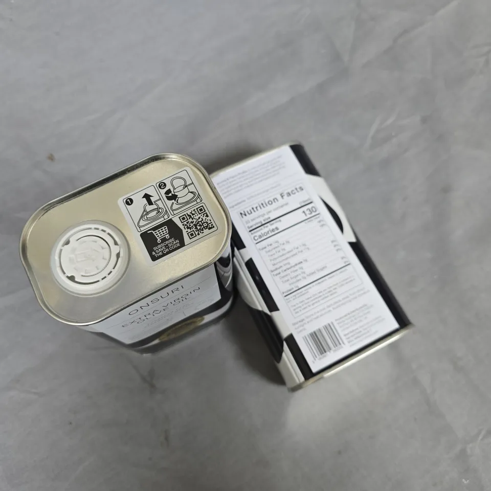 LOT OF 2 ONSURI 500ML TINS OF EXTRA VIRGIN OILVE OIL