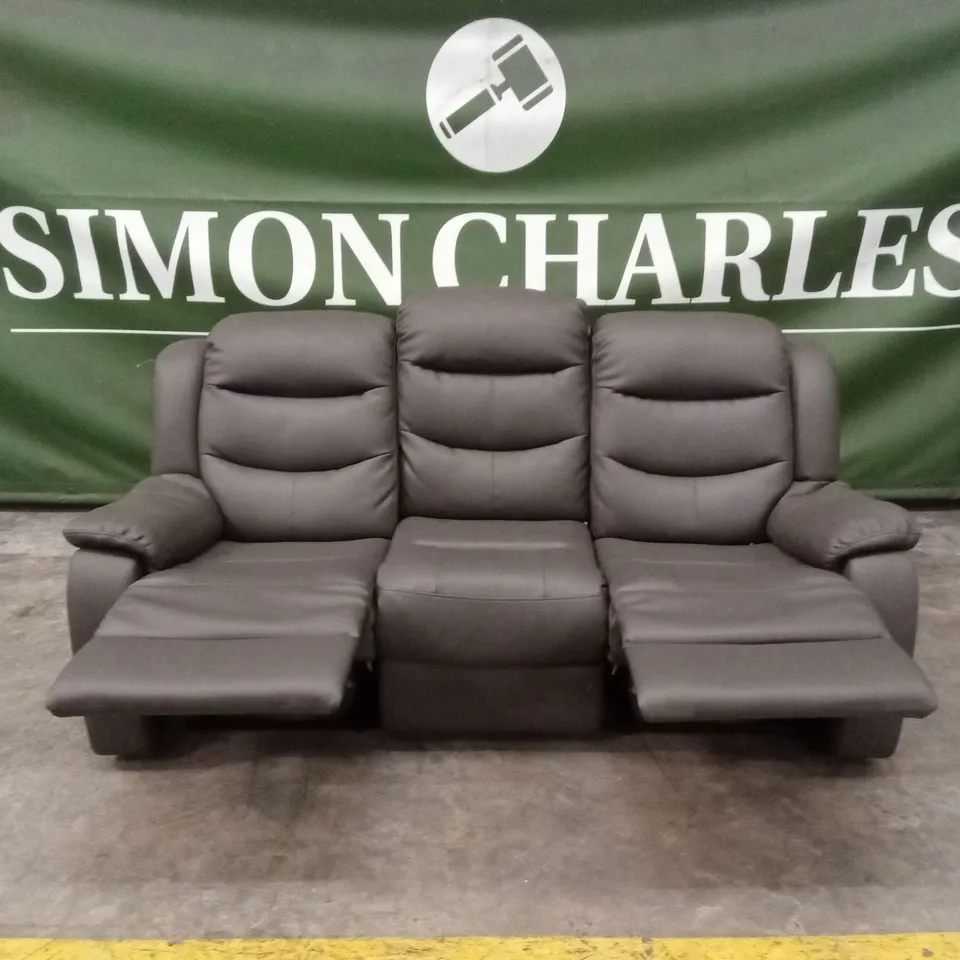 ROTHBURY LUXURY FAUX LEATHER HIGH BACK  3 SEATER MANUAL RECLINER SOFA - CHARCOAL RRP £729