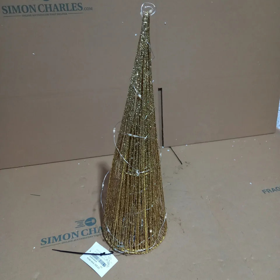 3 GOLDEN GLITTER CONE TREES 