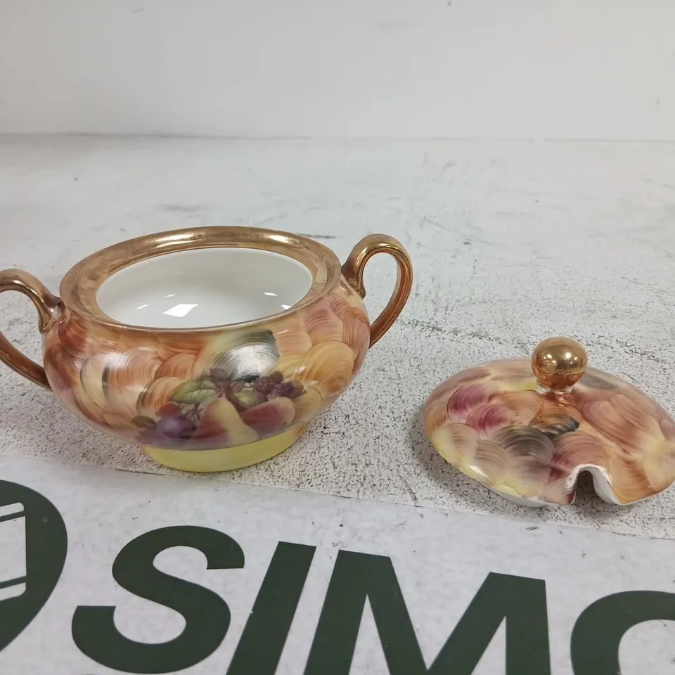 KIRSTY JAYNE CHINA HAND-PAINTED FRUIT PATTERN SUGAR POT WITH LID & CREAMER – FINE BONE CHINA