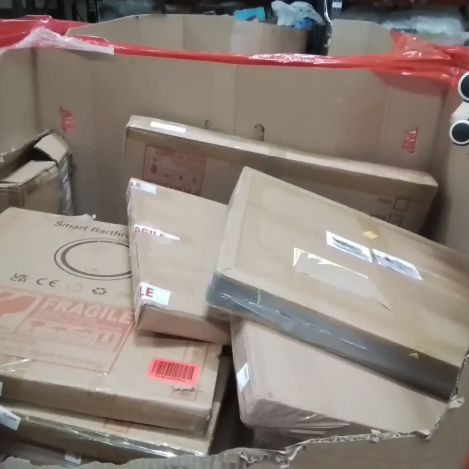 PALLET OF ASSORTED HOUSEHOLD GOODS AND PRODUCTS TO INCLUDE;WALL MOUNTED MIRROR,INSECT KILLER MACHINE,PICTURE FRAME 