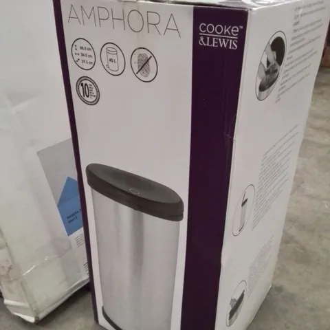 BOXED COOKE&LEWIS AMPHORIA 68CM TALL 40L CYLINDER STAINLESS STEEL BIN