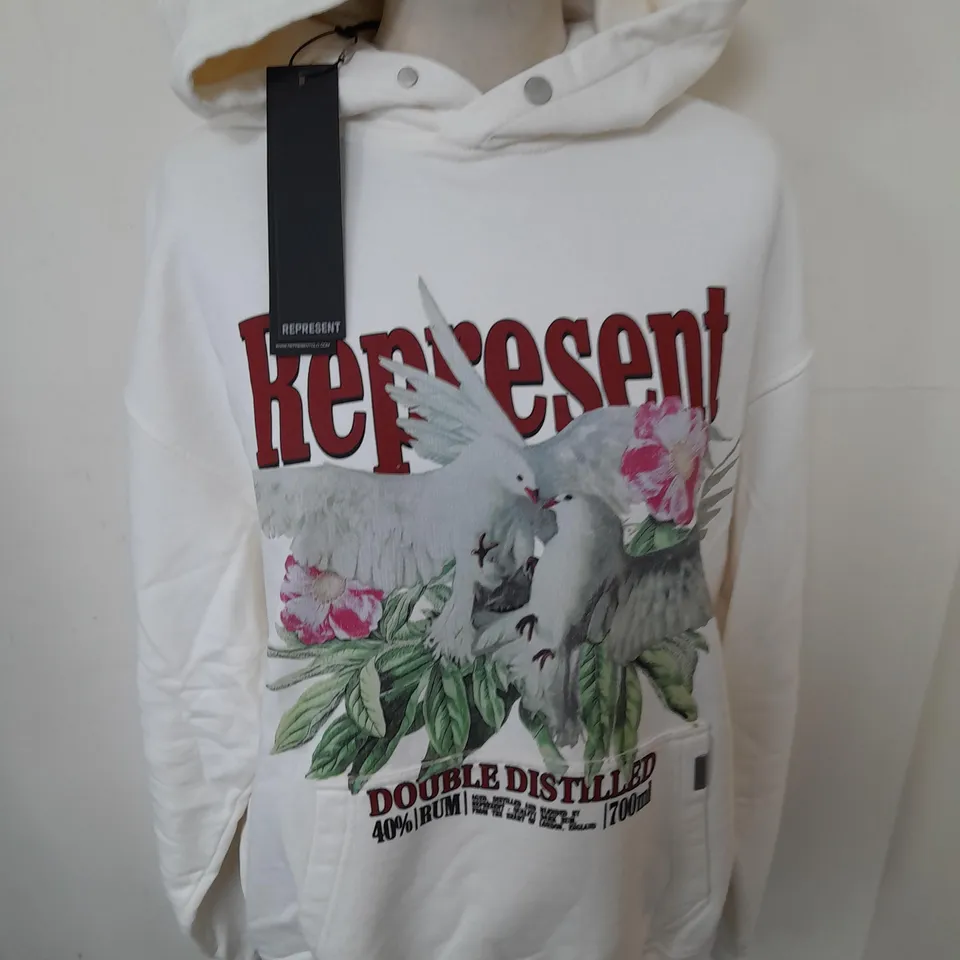 REPRESENT DOUBLE DISTILLED HOODIE IN FLAT WHITE - XS