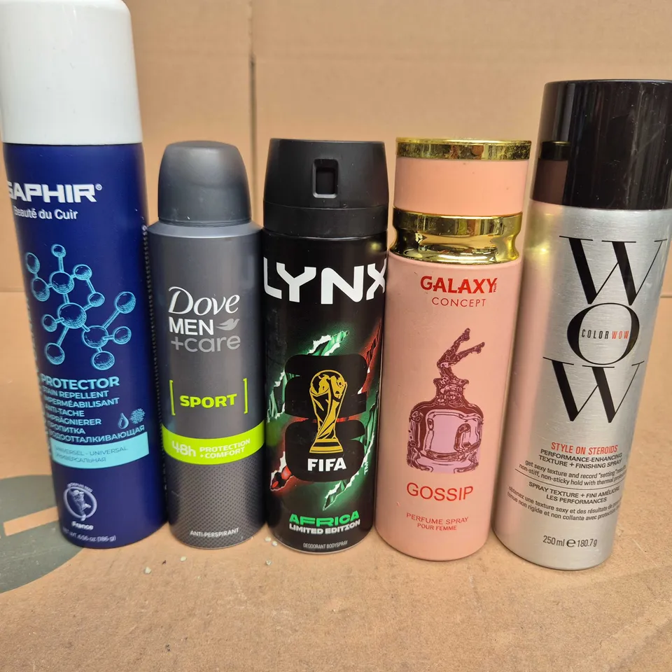 APPROXIMATELY 15 ASSORTED AEROSOLS TO INCLUDE LYNX , DOVE AND WOW