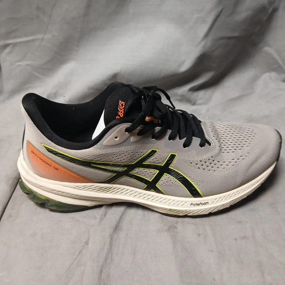 ASICS GT-1000-12 RUNNING SHOES – GREY/BLACK WITH NEON ACCENTS, UK 8.5