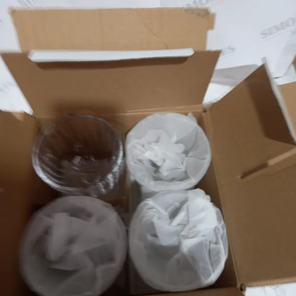 BOX OF ASSORTED HOUSEHOLD ITEMS TO INCLUDE GLASSES, WALL PAPER, HANDBAGS ETC 