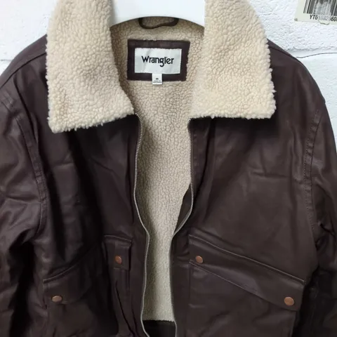 WRANGLER BOMBER JACKET WITH SHEARLING LINING – BROWN, SIZE M (MEN'S)