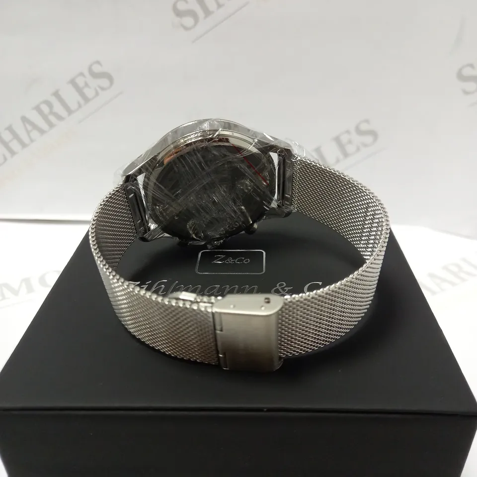 ZIHLMANN & CO TACHYMETER CHRONOGRAPH TRIPLE DIAL MESH STRAP WRISTWATCH