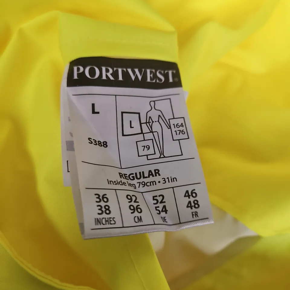 PORTWEST HI-VIS BIB & BRACE IN YELLOW - LARGE