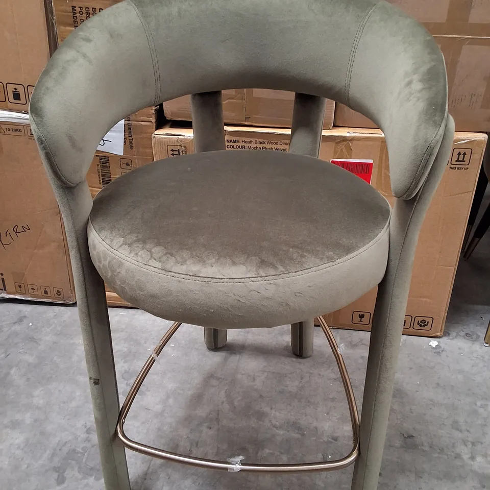 ANYA OLIVE GREEN VELVET BRUSHED BRONZE BAR STOOL