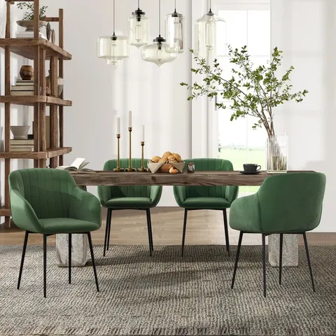 BOXED SET OF 2 OHIO MODERN UPHOLSTERED DINING CHAIRS WITH METAL LEGS - GREEN