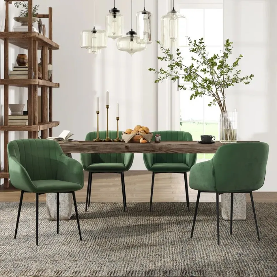 BOXED SET OF 2 OHIO MODERN UPHOLSTERED DINING CHAIRS WITH METAL LEGS - GREEN