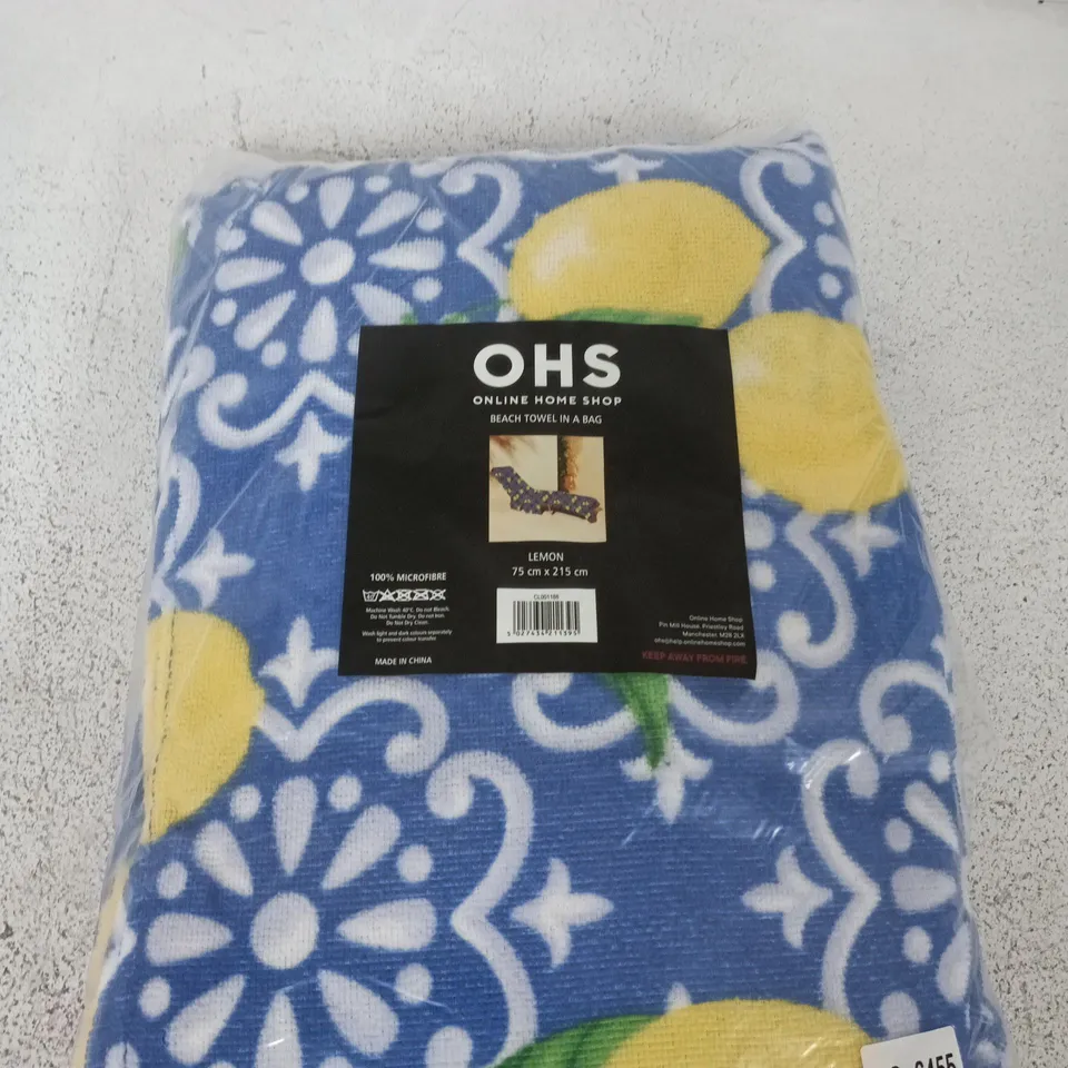 OHS BEACH TOWEL IN A BAG – LEMON DESIGN