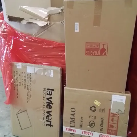 PALLET OF ASSORTED HOUSEHOLD GOODS AND PRODUCTS TO INCLUDE;PUZZLE ACCESSORIES,VANITY MIRROR,PHOTO FRAME