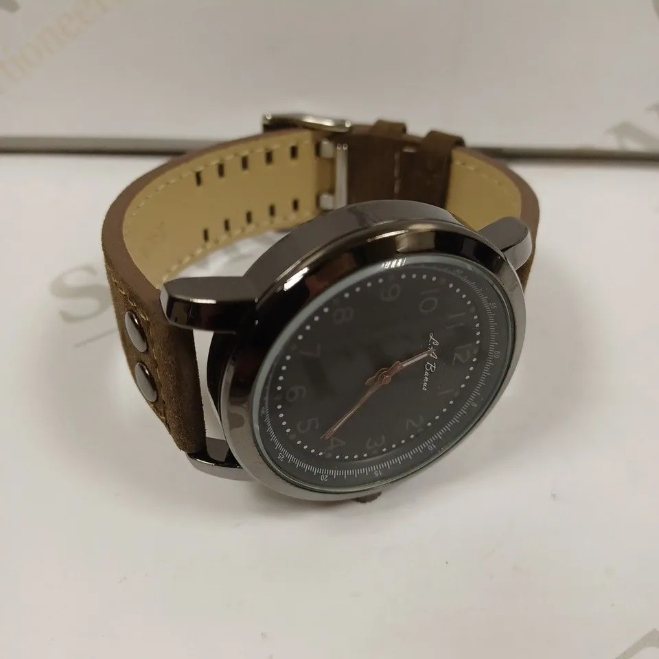 LA BANUS GENUINE LEATHER STRAP BLACK DIAL WATCH 