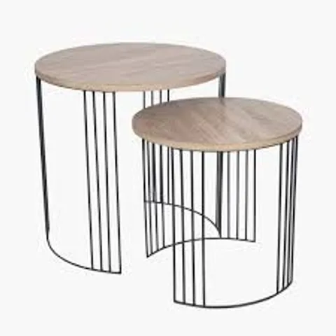 BOXED ATRI S/2 DARK OAK WOOD VENEER AND BLACK METAL SIDE TABLES (1 BOX)