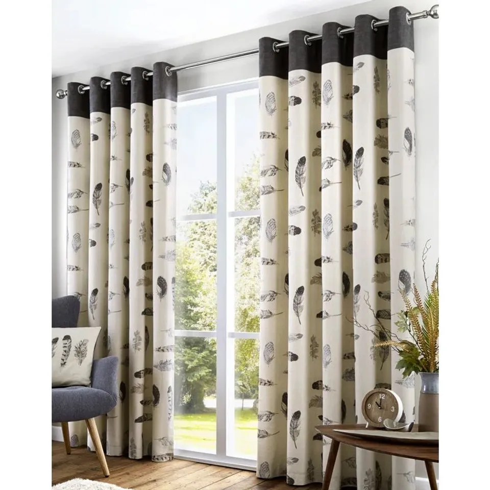 COTTON BLEND ROOM DARKENING GROMMET/EYELET CURTAIN PAIR (SET OF 2)