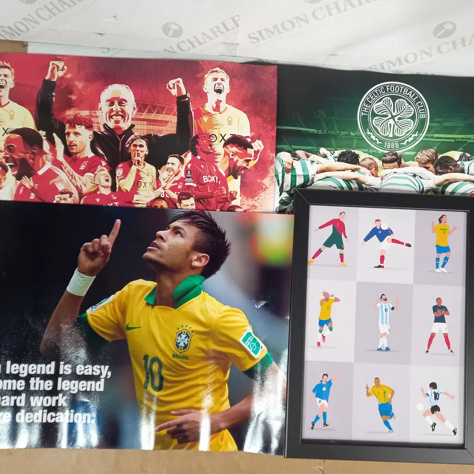 BOX OF APPROXIMATELY 15 ASSORTED SPORTS THEMED ARTWORK ITEMS BY VARIOUS ARTISTS IN VARIOUS STYLES